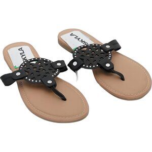 Dolce Vita Gotie Laser Cut Studded Thong Sandals Black Women's Size 5